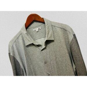 JW Anderson Shirt Gray Color-Block Casual Button Up Cotton Blend Size XL